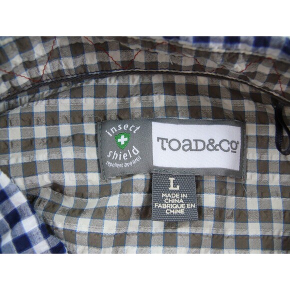 Toad & Co Seersucker Blue Check Insect Shield Long Sleeve Outdoors men LARGE - Picture 6 of 9